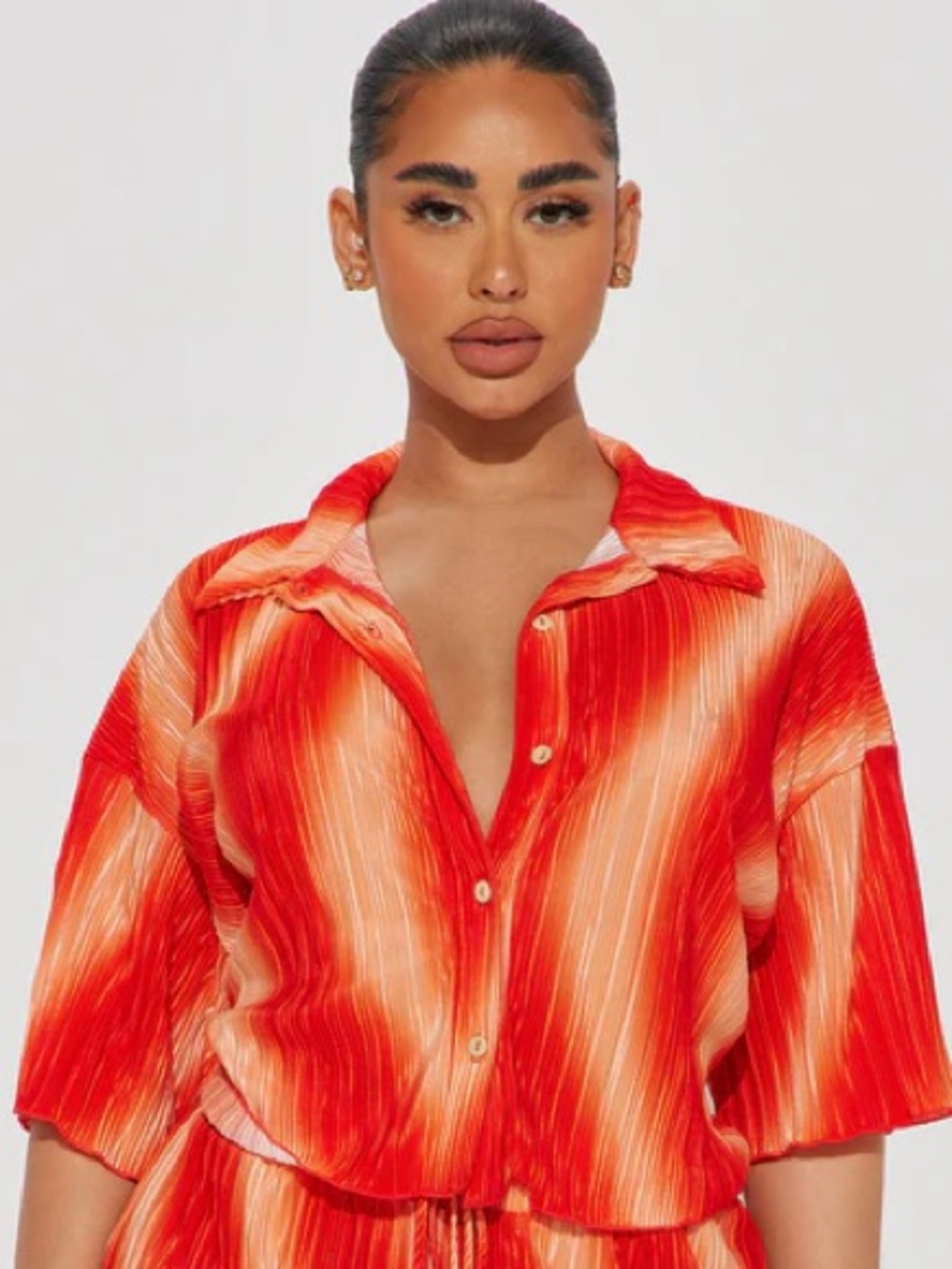 Orange Striped Button-Up Women's Top